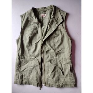 Merona Women's Utility Vest Military Style Olive Green Full Zip Pockets‎